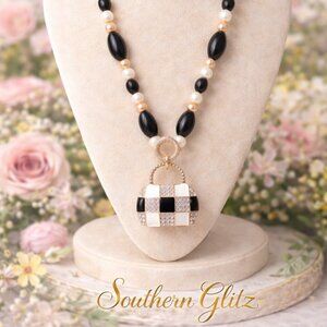 Black & Pearl  Necklace with Rhinestone purse Pendant